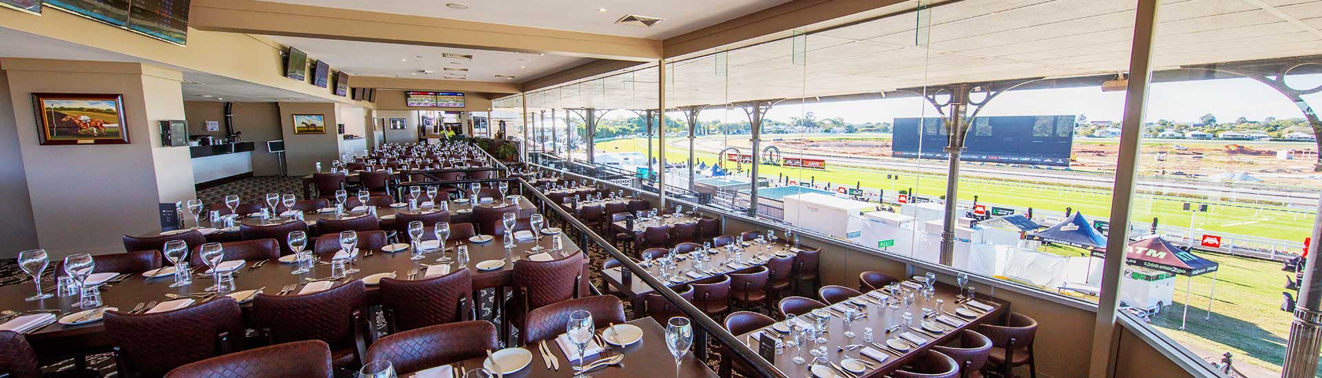 Moreton Dining Room is the perfect location for your function, encased in floor-to-ceiling glass this newly refurbished, exclusive dining room affords spectacular views of Eagle Farm Racecourse and the winning post