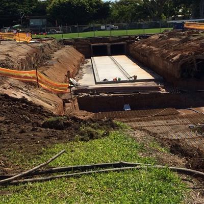 The new storm water culvert at Eagle Farm Racecourse at the 1800m position on the track