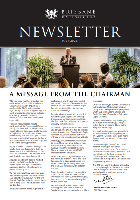 Members Newsletter July 2022 Snip | Brisbane Racing Club