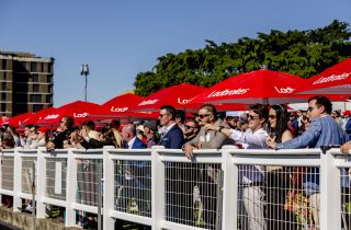 Fan on the Eagle Farm fence cheering